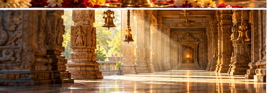 Serene temple surroundings representing spiritual connection