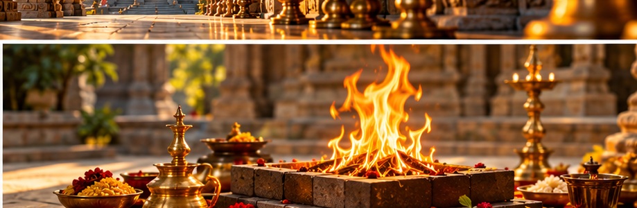 Hindu priest performing a traditional fire ritual