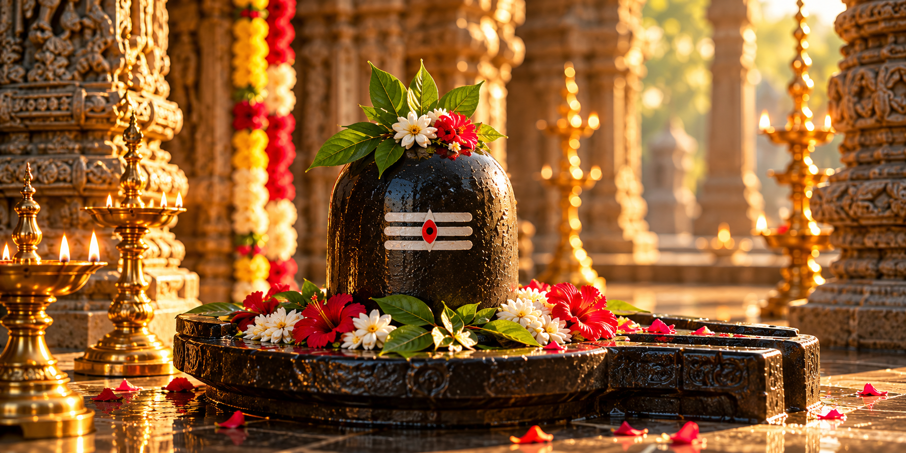 Decorated Shiva Lingam in a traditional Hindu temple